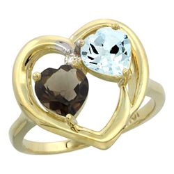 2.61 CTW Diamond, Quartz & Aquamarine Ring 14K Yellow Gold