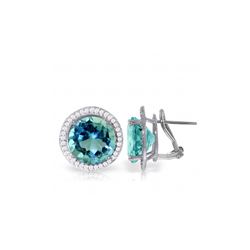 Genuine 16 ctw Blue Topaz & Diamond Earrings 14KT White Gold