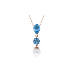 Genuine 5.25 ctw Blue Topaz & Pearl Necklace 14KT Rose Gold