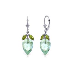 Genuine 23.5 ctw Blue Topaz & Peridot Earrings 14KT White Gold