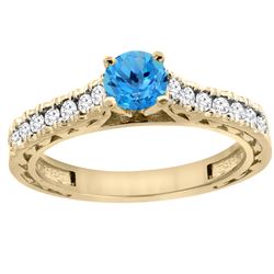 0.86 CTW Swiss Blue Topaz & Diamond Ring 14K Yellow Gold