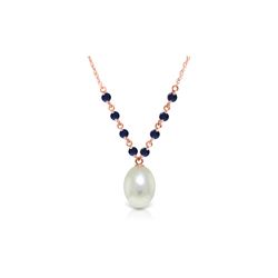 Genuine 5 ctw Pearl & Sapphire Necklace 14KT Rose Gold