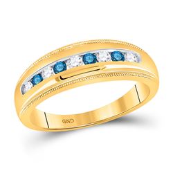 0.50 CTW Blue Color Enhanced Diamond Wedding Ring 10kt Yellow Gold