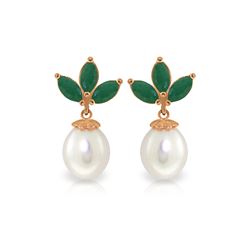 Genuine 9.5 ctw Emerald & Pearl Earrings 14KT Rose Gold