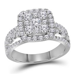 1.48 CTW Diamond Cluster Bridal Wedding Engagement Ring 14kt White Gold