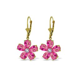 Genuine 4.43 ctw Pink Topaz & Diamond Earrings 14KT Yellow Gold