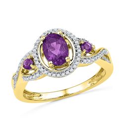 1.02 CTW Oval Lab-Created Amethyst Solitaire Diamond Ring 10kt Yellow Gold