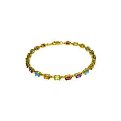 Genuine 5.46 ctw Garnet, Peridot & Citrine Bracelet 14KT Yellow Gold
