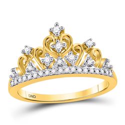 0.20 CTW Diamond Tiara Crown Ring 10kt Yellow Gold