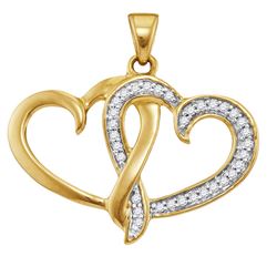 0.10 CTW Diamond Double Joined Heart Pendant 10kt Yellow Gold