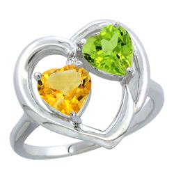 2.61 CTW Diamond, Citrine & Peridot Ring 14K White Gold