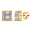 Image 1 : 0.25 CTW Pave-set Diamond Square Cluster Milgrain Earrings 10kt Yellow Gold