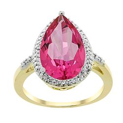 5.55 CTW Pink Topaz & Diamond Ring 10K Yellow Gold