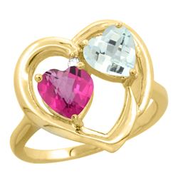 2.61 CTW Diamond, Pink Topaz & Aquamarine Ring 14K Yellow Gold