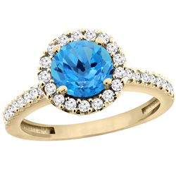 1.38 CTW Swiss Blue Topaz & Diamond Ring 14K Yellow Gold