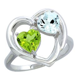 2.61 CTW Diamond, Peridot & Aquamarine Ring 10K White Gold