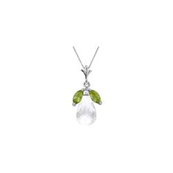 Genuine 7.2 ctw White Topaz & Peridot Necklace 14KT White Gold