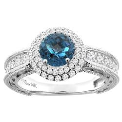 1.50 CTW London Blue Topaz & Diamond Ring 14K White Gold