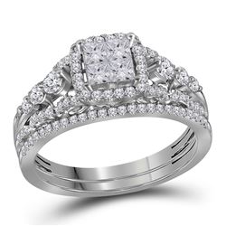 1 CTW Diamond Cluster Bridal Wedding Engagement Ring 14kt White Gold