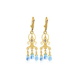 Genuine 4.81 ctw Blue Topaz & Diamond Earrings 14KT Yellow Gold