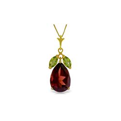 Genuine 6.5 ctw Garnet & Peridot Necklace 14KT Yellow Gold