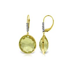 Genuine 34.15 ctw Lemon Quartz & Diamond Earrings 14KT Yellow Gold