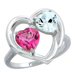 2.61 CTW Diamond, Pink Topaz & Aquamarine Ring 10K White Gold