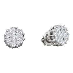 1 CTW Diamond Flower Cluster Screwback Earrings 14kt White Gold