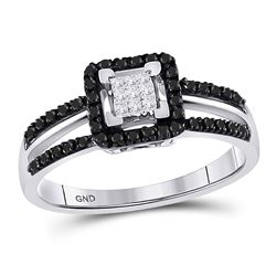 0.29 CTW Black Color Enhanced Diamond Cluster Ring 10kt White Gold