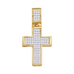 0.65 CTW Diamond Roman Cross Religious Pendant 10kt Yellow Gold