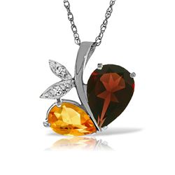 Genuine 5.06 ctw Garnet, Citrine & Diamond Necklace 14KT White Gold