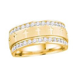 0.50 CTW Channel-set Diamond Cross Wedding Ring 14kt Yellow Gold