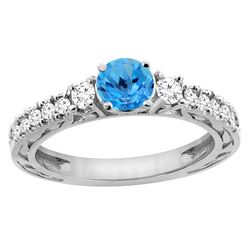 1.35 CTW Swiss Blue Topaz & Diamond Ring 14K White Gold