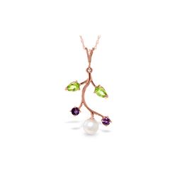 Genuine 2.7 ctw Peridot, Amethyst & Pearl Necklace 14KT Rose Gold