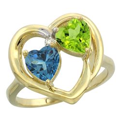 2.61 CTW Diamond, London Blue Topaz & Peridot Ring 14K Yellow Gold