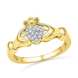 0.06 CTW Diamond Claddagh Hands & Heart Cluster Ring 10kt Yellow Gold