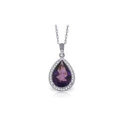 Genuine 3.41 ctw Amethyst & Diamond Necklace 14KT White Gold