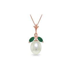 Genuine 4.5 ctw Pearl & Emerald Necklace 14KT Rose Gold