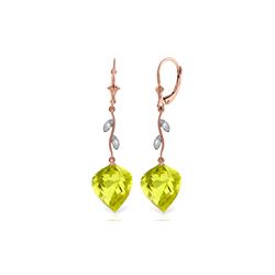 Genuine 21.52 ctw Lemon Quartz & Diamond Earrings 14KT Rose Gold