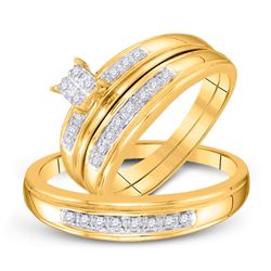 0.20 CTW Diamond Cluster Matching Bridal Wedding Ring 10kt Yellow Gold