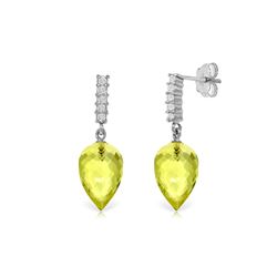 Genuine 18.15 ctw Lemon Quartz & Diamond Earrings 14KT White Gold
