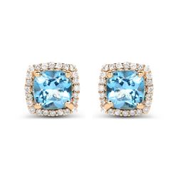 1.58 ctw Swiss Blue Topaz & Diamond Earrings 14K Yellow Gold