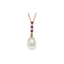 Genuine 4.15 ctw Pearl, Ruby & Diamond Necklace 14KT Rose Gold