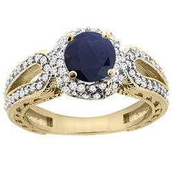 1.55 CTW Blue Sapphire & Diamond Ring 14K Yellow Gold