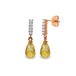 Genuine 4.65 ctw Citrine & Diamond Earrings 14KT Rose Gold