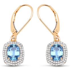 2.36 ctw Sapphire Blue & Diamond Earrings 14K Yellow Gold