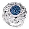 Image 1 : 1.05 CTW Blue Color Enhanced Diamond Cluster Antique-style Ring 10kt White Gold