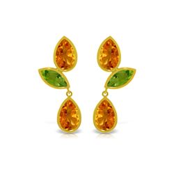 Genuine 13.6 ctw Citrine & Peridot Earrings 14KT Yellow Gold