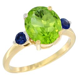 3.02 CTW Peridot & Blue Sapphire Ring 10K Yellow Gold