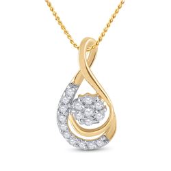 0.11 CTW Diamond Flower Cluster Teardrop Pendant 10kt Yellow Gold